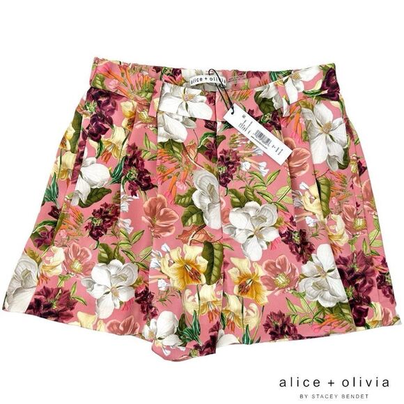 Alice + Olivia *NWT* Conry Conroy Pleated Juniper Rose Floral Print Satin Short - Picture 13 of 14